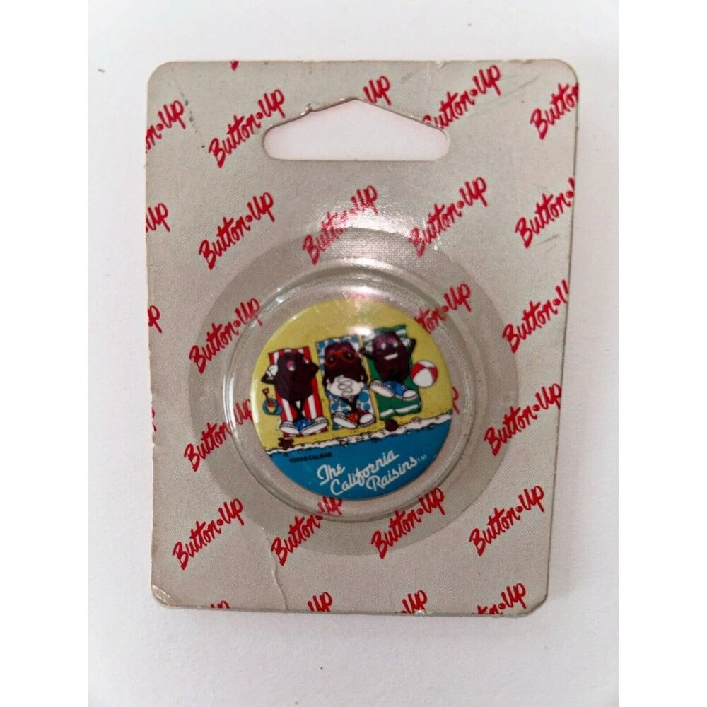 New Old Stock Vintage California Raisins Button Up Pin Back Button